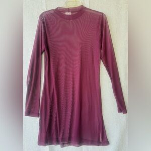 Sanctuary see thru mesh Long Sleeve totally sheer dress size large - Wine